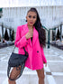 Oversized blazer with black sleeve buttons - bright pink